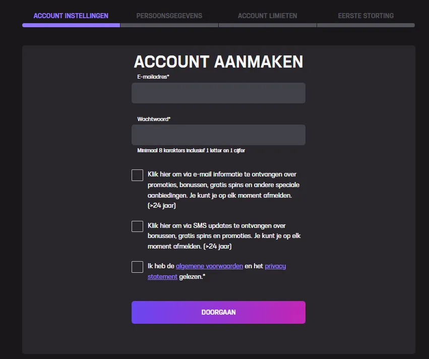 Registratie bij HardRock Casino